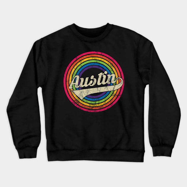 Austin- Retro Rainbow Faded-Style Crewneck Sweatshirt by MaydenArt